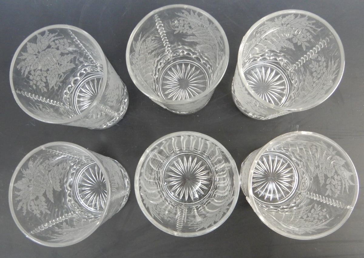 Set of 6 Vintage 8oz Acid Etch Clear Glass Hobnail Beverage Tumblers