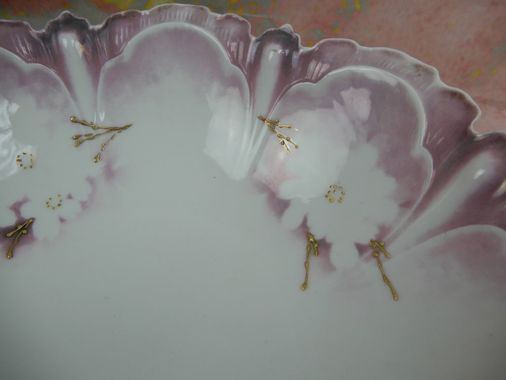 Old Red Mark 1900s Reinhold Schlegelmilch R.S. Prussia"Surreal Dogwood" Bowl