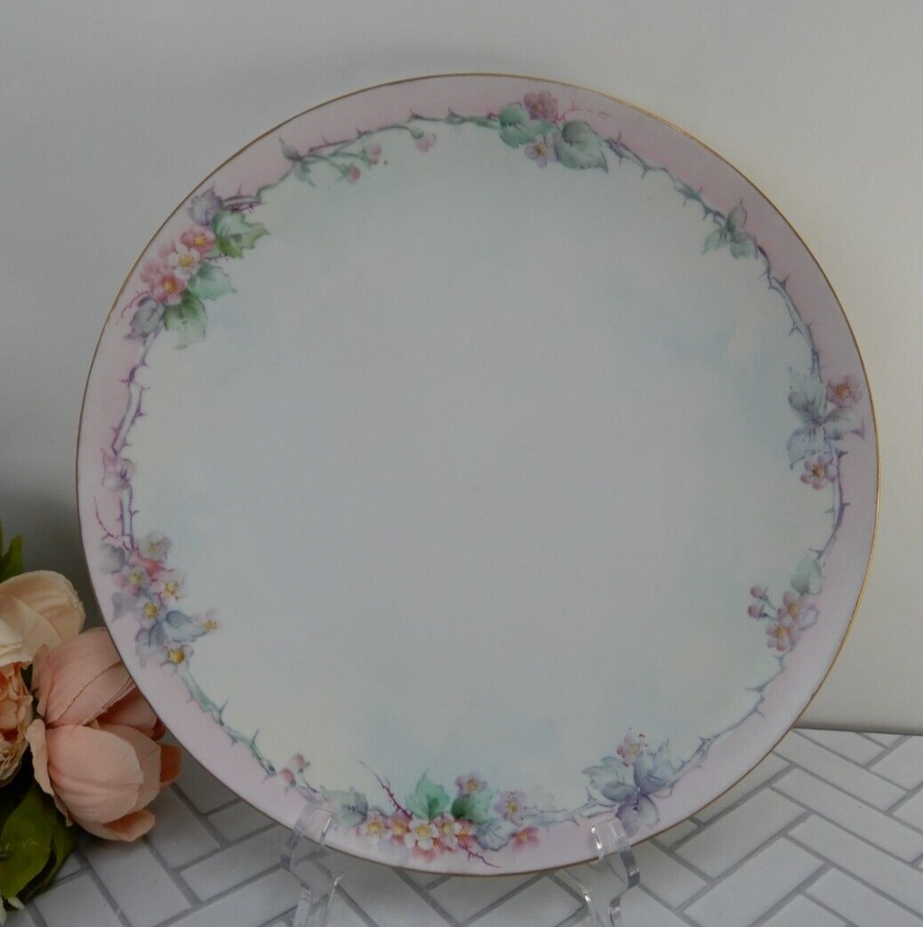 "Rosenthal Self Bavaria" Hand Painted Pink Flowers & Singed 12-3/4" Cake Plate