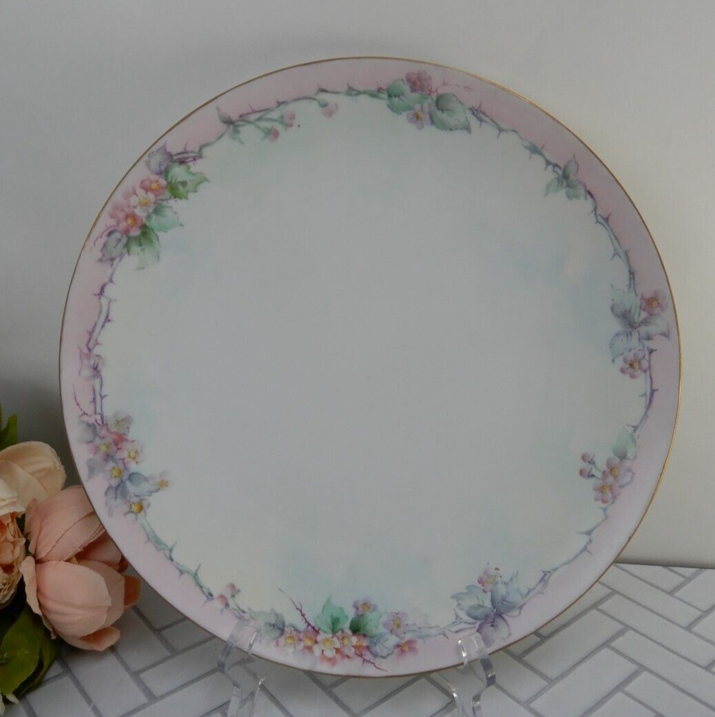 "Rosenthal Self Bavaria" Hand Painted Pink Flowers & Singed 12-3/4" Cake Plate