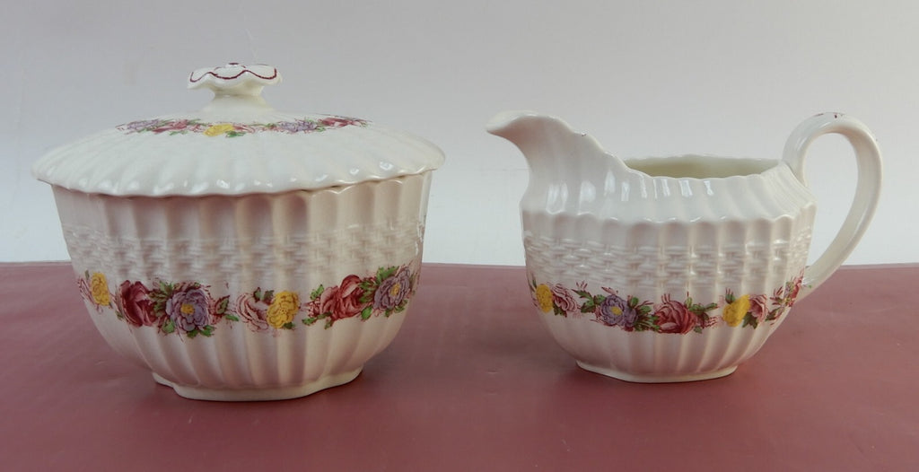 Vtg Copeland Spode "Rose Briar" Sugar Bowl and Creamer