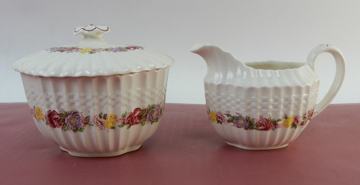Vtg Copeland Spode "Rose Briar" Sugar Bowl and Creamer