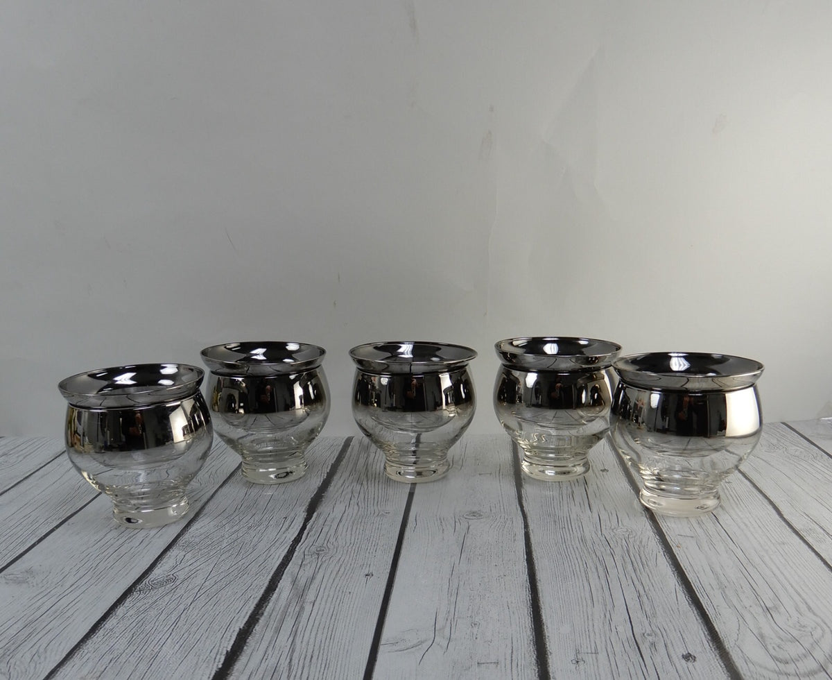 5 Queens Lusterware Shrimp Cocktail Set Dorothy Thorpe Style Silver Mercury Fade