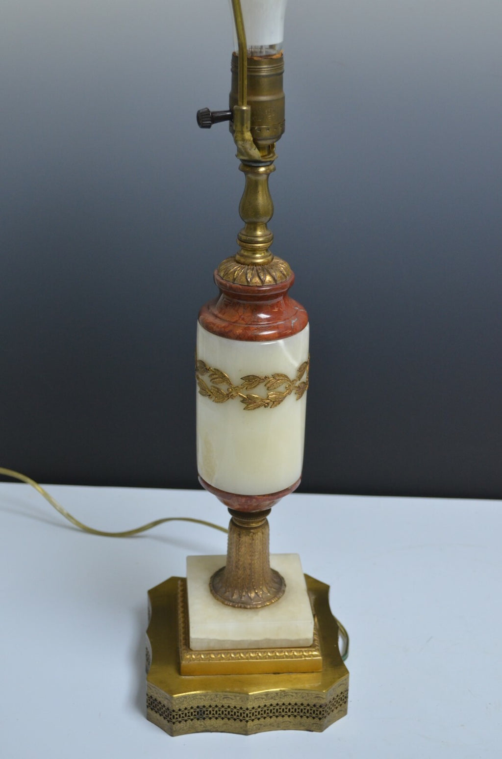 Vintage Brass, Quartz and Marble Table Lamp