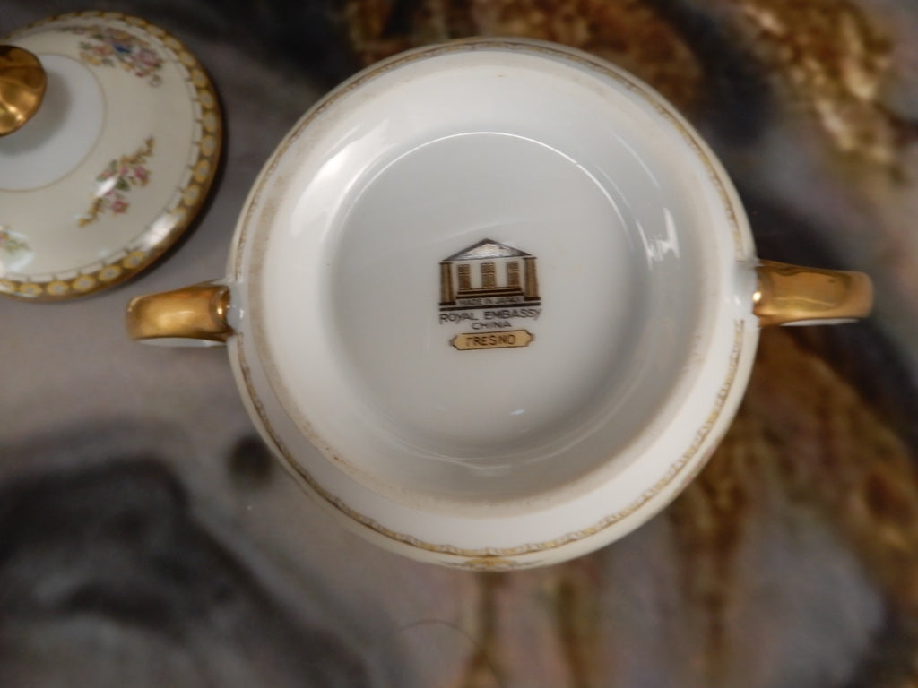 Vintage Royal Embassy China "Fresno" Gravy Boat,Sugar Bowl and Creamer
