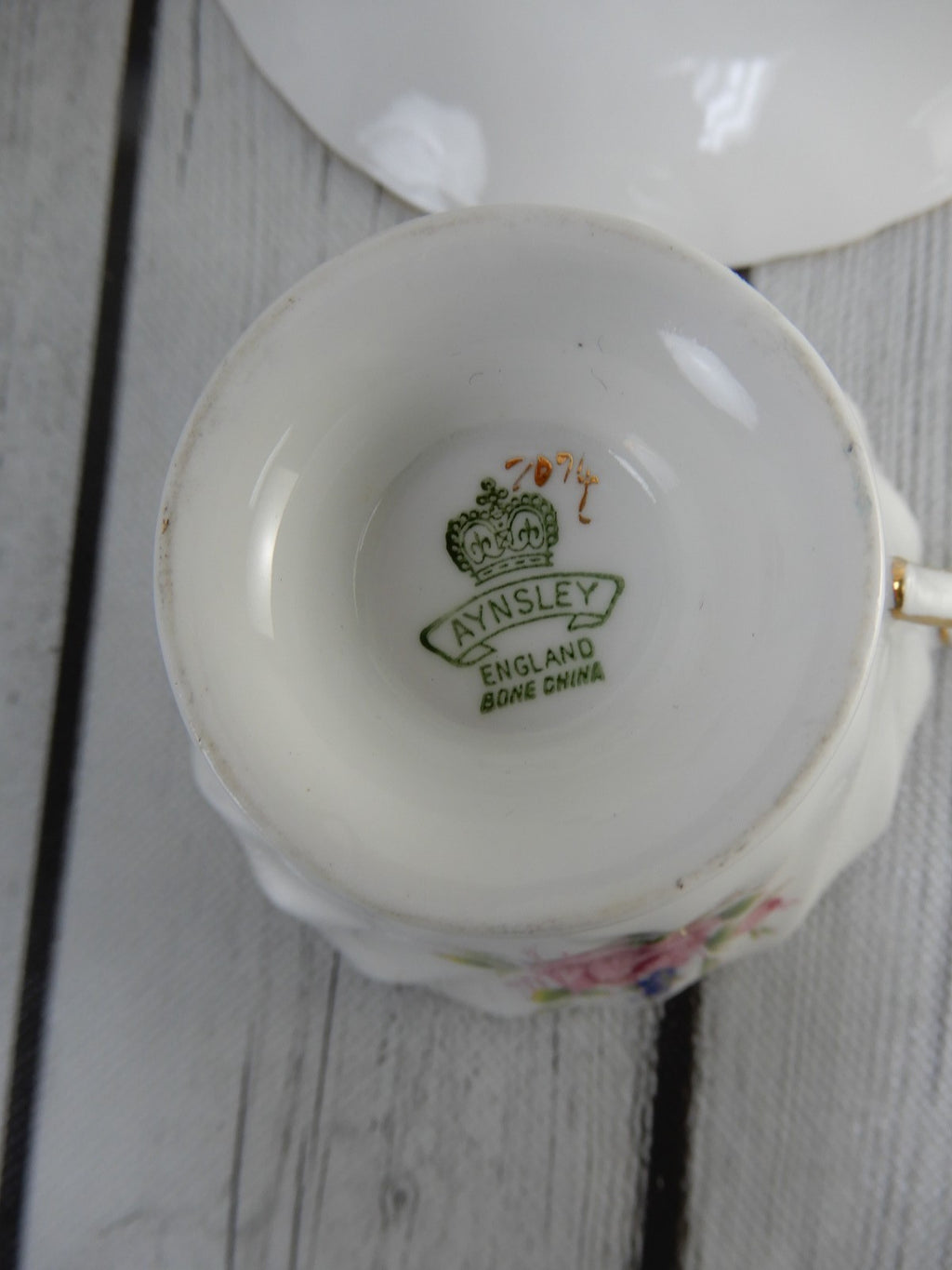 Vintage Aynsley Fine Bone China England w/ Rose Baby Blue Tea Cup & Saucer