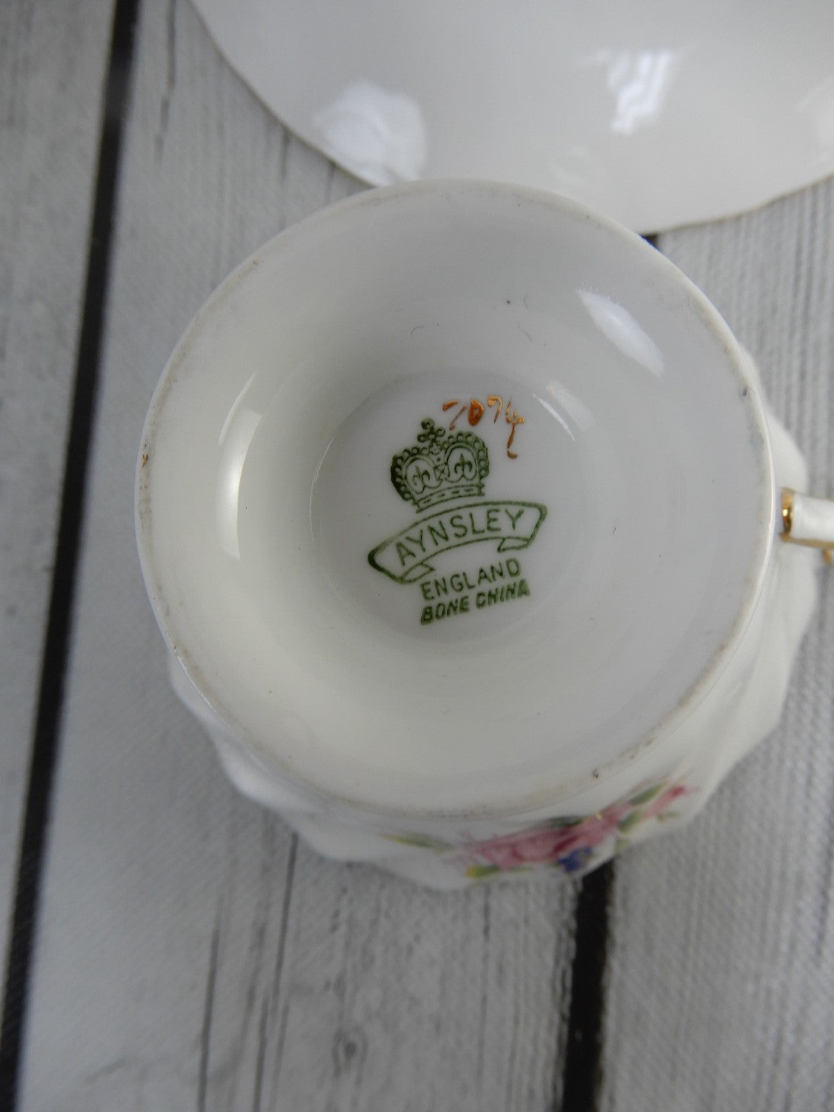 Vintage Aynsley Fine Bone China England w/ Rose Baby Blue Tea Cup & Saucer