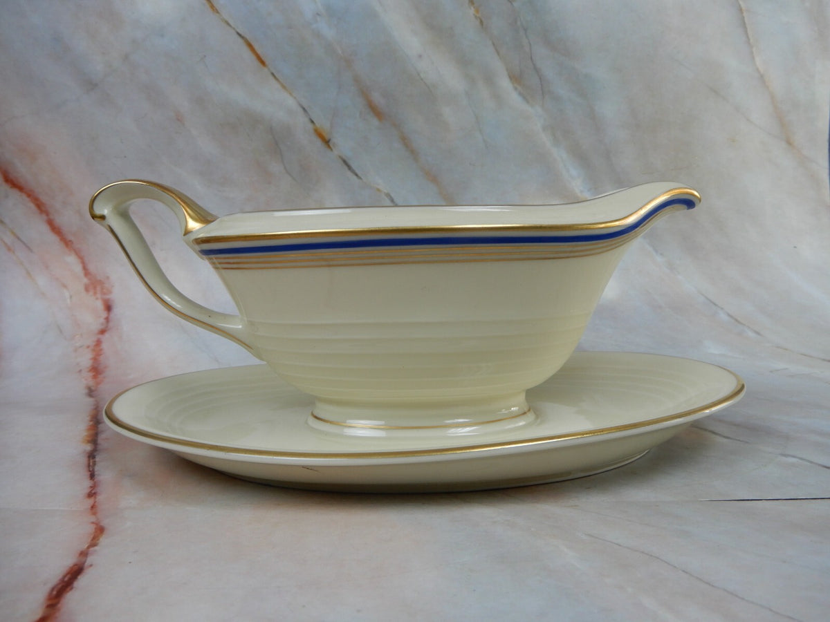 Vintage Eamag Schönwald Bavaria Gold and Cobalt Blue Rim Gravy Boat