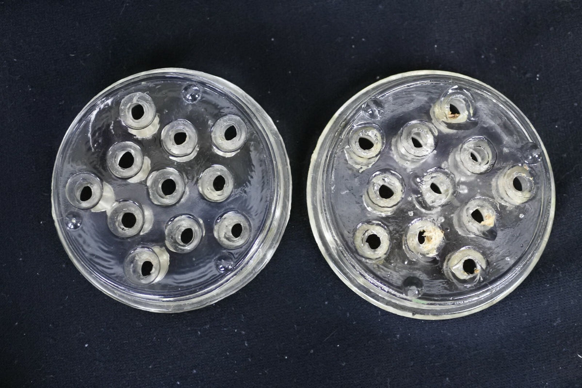 Lot Of 2 Vintage Clear Glass Flower Frog Stem Holders Floral Arranging 11 Holes