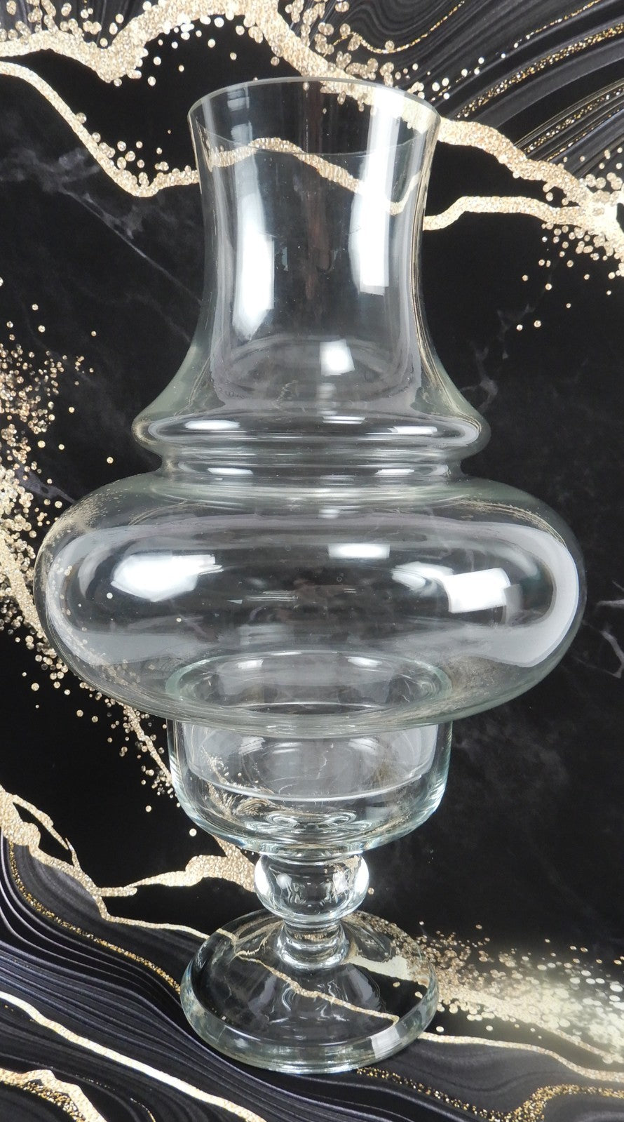 Vintage 2 Piece Clear Glass Hurricane Lamp Pillar Candle Holder 11-1/2" Tall