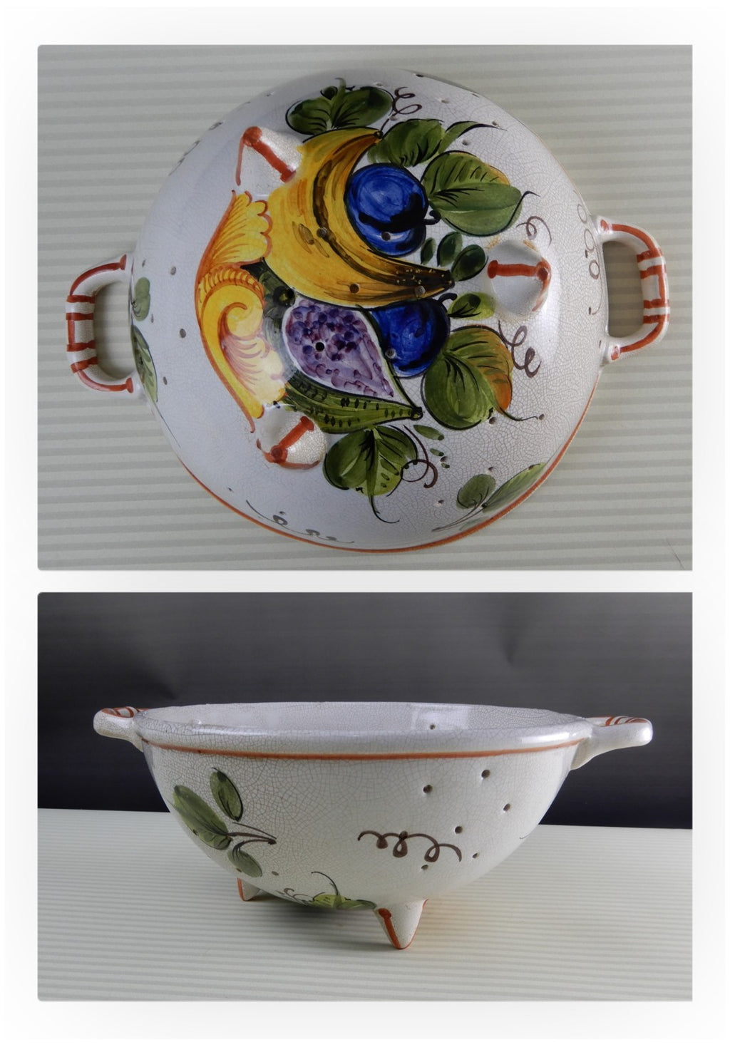 Ceramiche ABC Bassano Footed Colander/Strainer Made In Italy Hand Painted