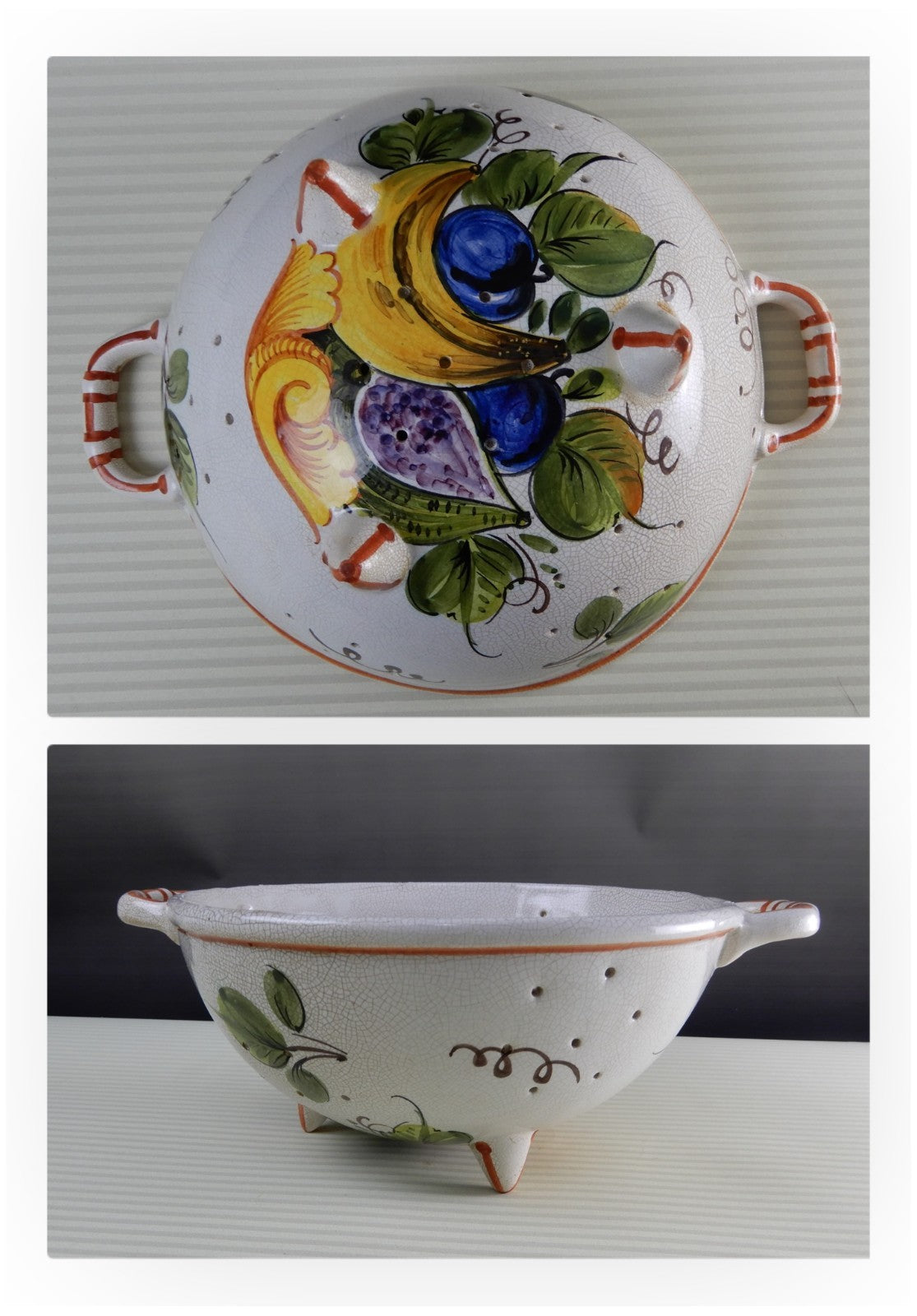 Ceramiche ABC Bassano Footed Colander/Strainer Made In Italy Hand Painted