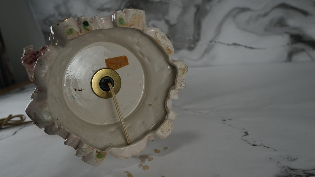 Vintage Porcelain Floral Capodimonte 3 way Light Italian Table Lamp w/Cherubs