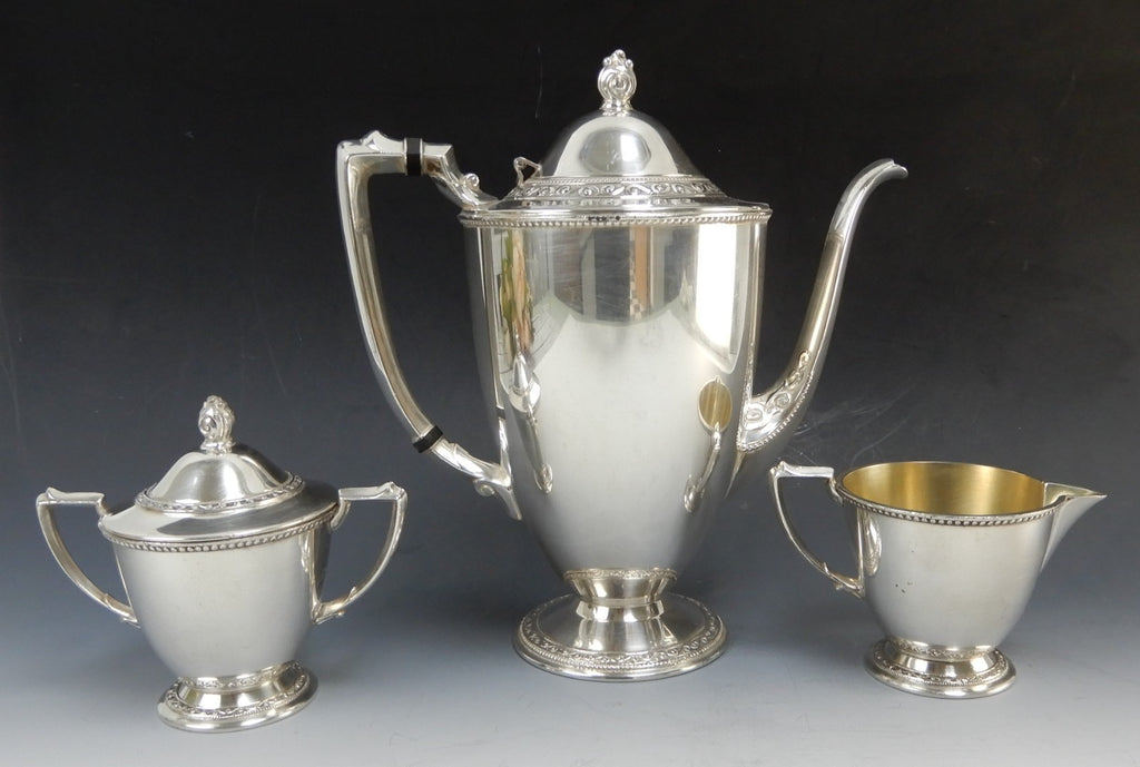 Oneida Community LTD.Lakewood Silverplate Coffee Pot ,Sugar Bowl and Creamer