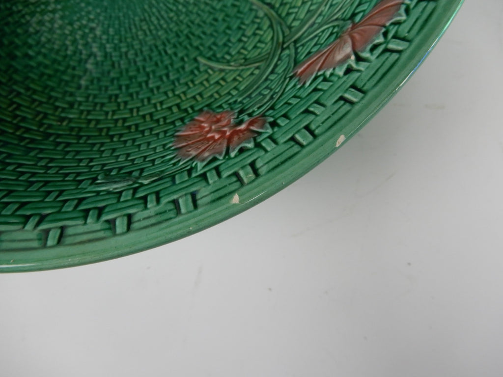 Antique Majolica Plate G S Zell Baden 7494 Basketweave  9-1/2" Bowl Ca. 1907
