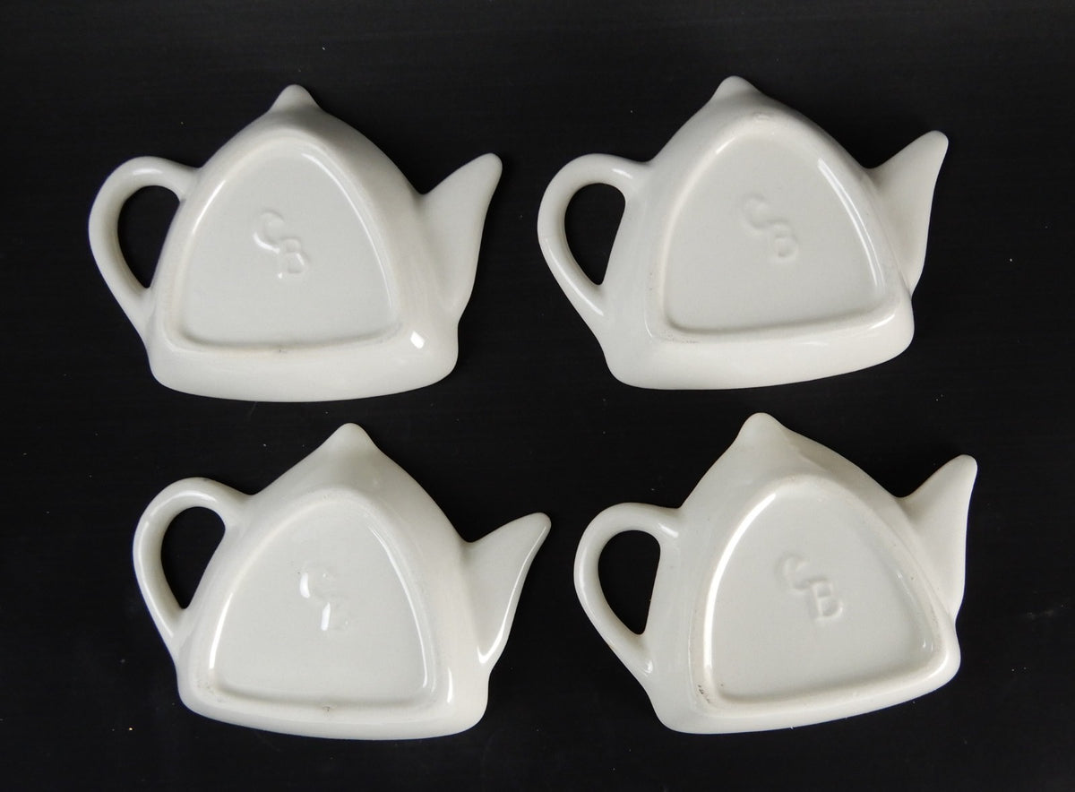 Vintage Ceramic Tea Bag Holders (4pc) with Caddy – Tea Pot Shape Rest