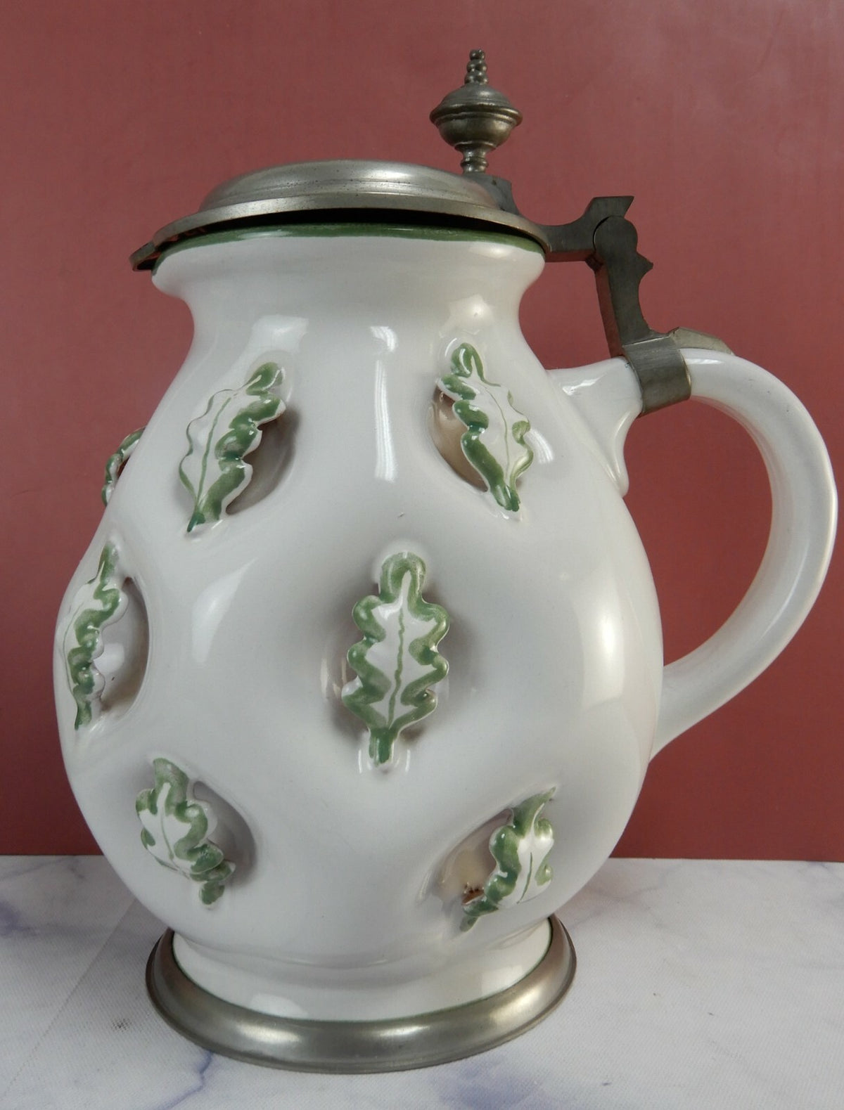 Vintage Eugen Wiedamann, Germany, 1950s-1960s Pewter and Ceramic Lidded Pitcher