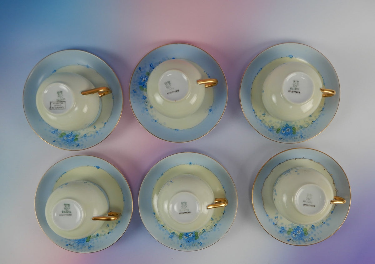 6 Pc.Set J&C Bavaria Stouffer Hand Decorated Blue Forget Me Not Cups and Saucers