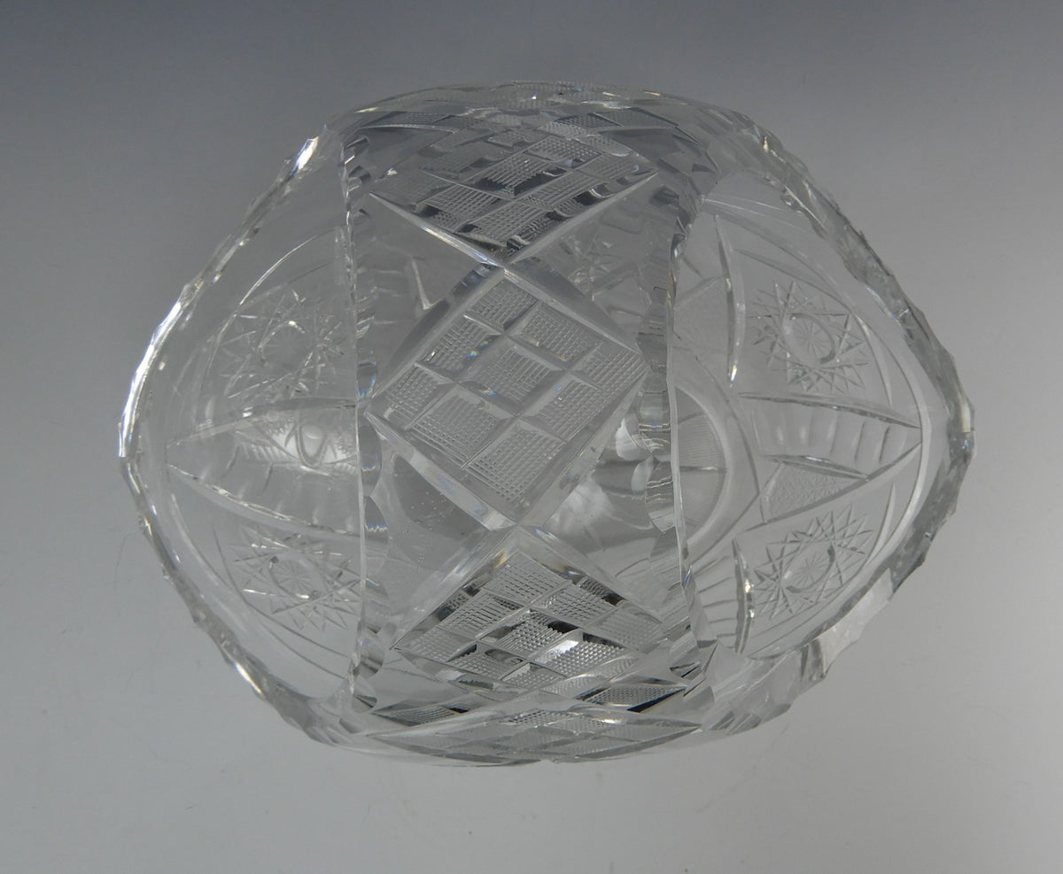 Vintage Heavy Leaded Cut Crystal Cut Glass Basket Bowl 7 lb