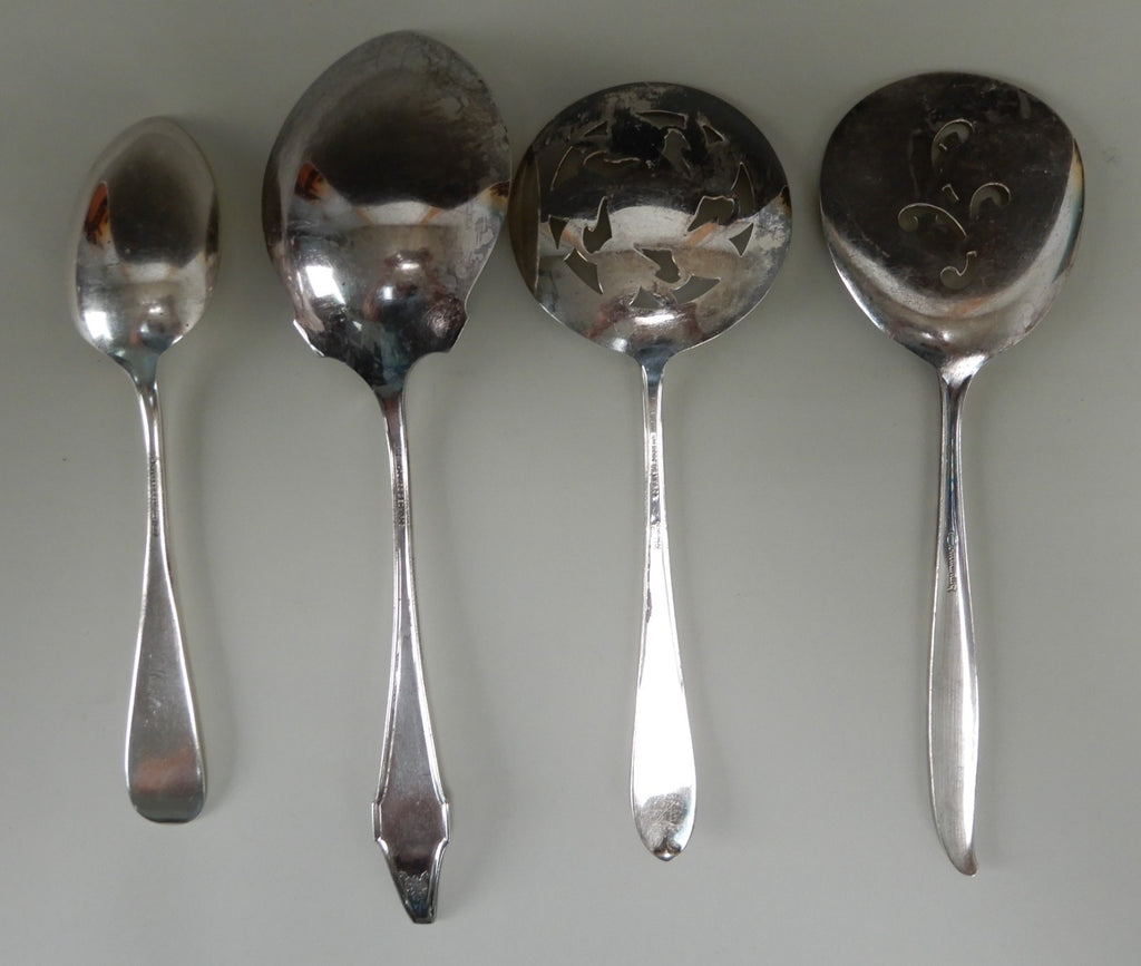 Lot of 4 Silver-Plated Kitchen Flatware Serving Pieces (Various Brands) As Is