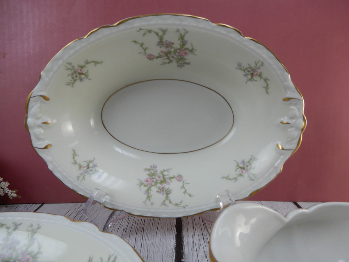 Vtg. Arcadian Fine China "Old Rose" Two Oval Serving Bowls and Gravy Bowl