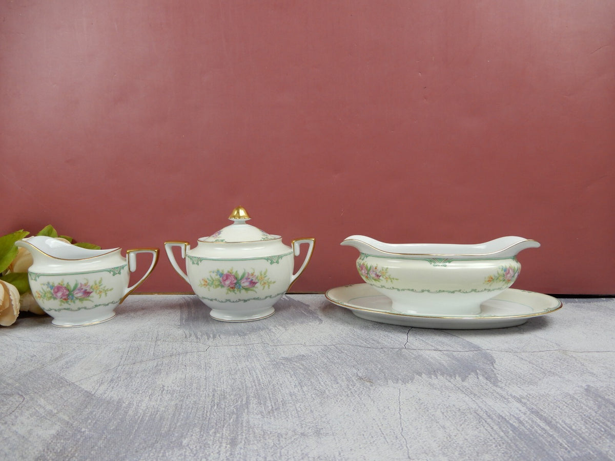 Set of Sugar Bowl,Creamer, Gravy Boat Morimura Fine China Made in Japan