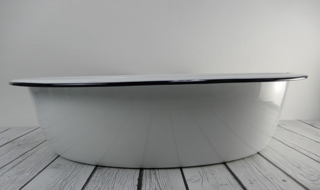 Vintage White Enamelware Oval Basin Wash Tub Bath Planter,Baby Wash 25-1/2" Long