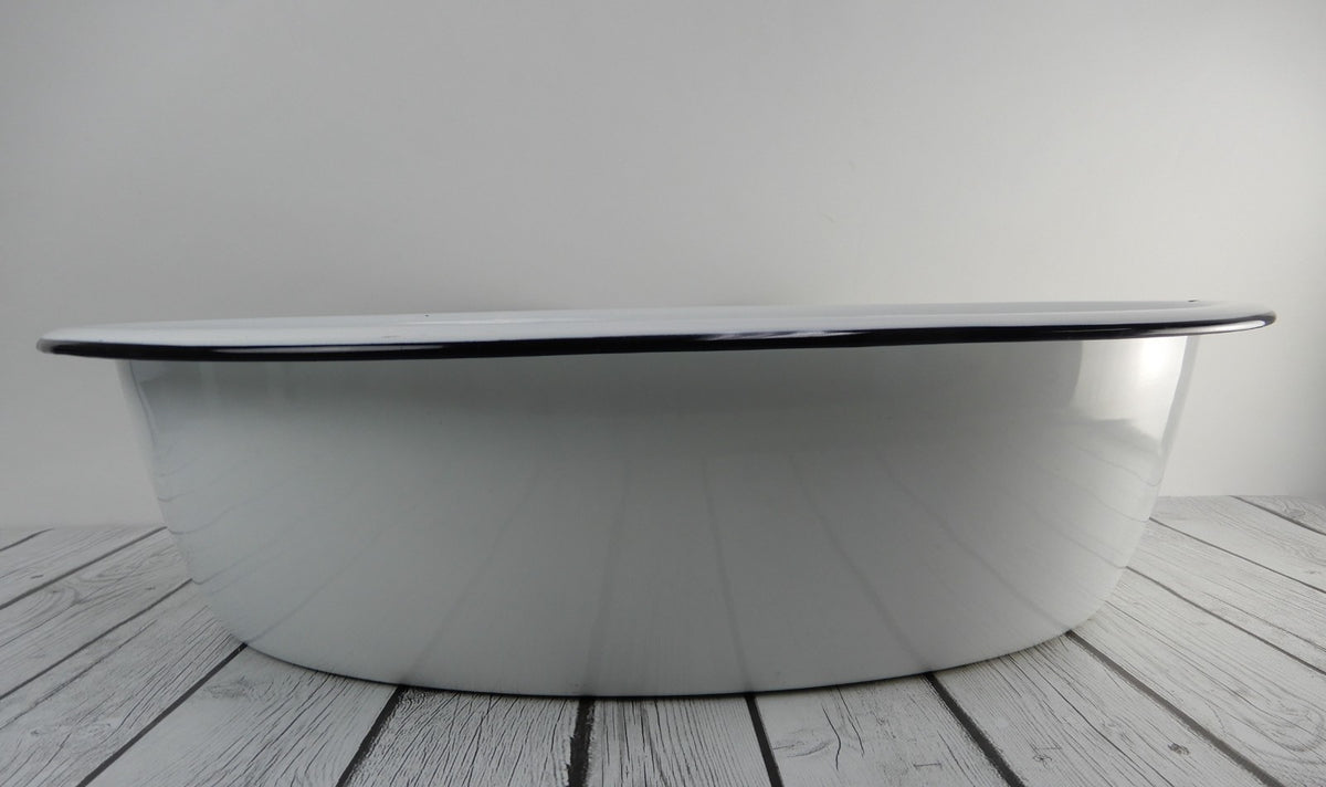 Vintage White Enamelware Oval Basin Wash Tub Bath Planter,Baby Wash 25-1/2" Long