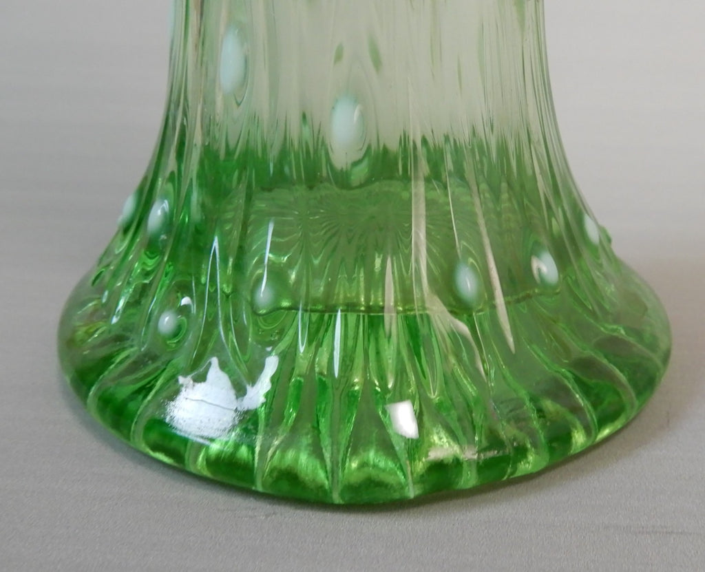Antique Beautiful Northwood Swung Opalescent Green Glass Tree Trunk 11" Vase