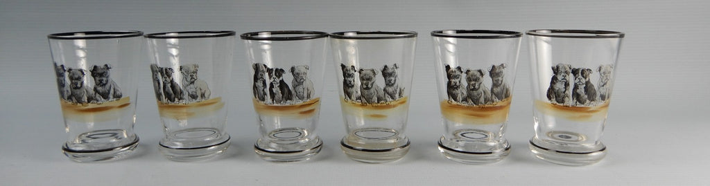 Vintage set of Six 3 oz Shot Glasses with Puppy Dogs