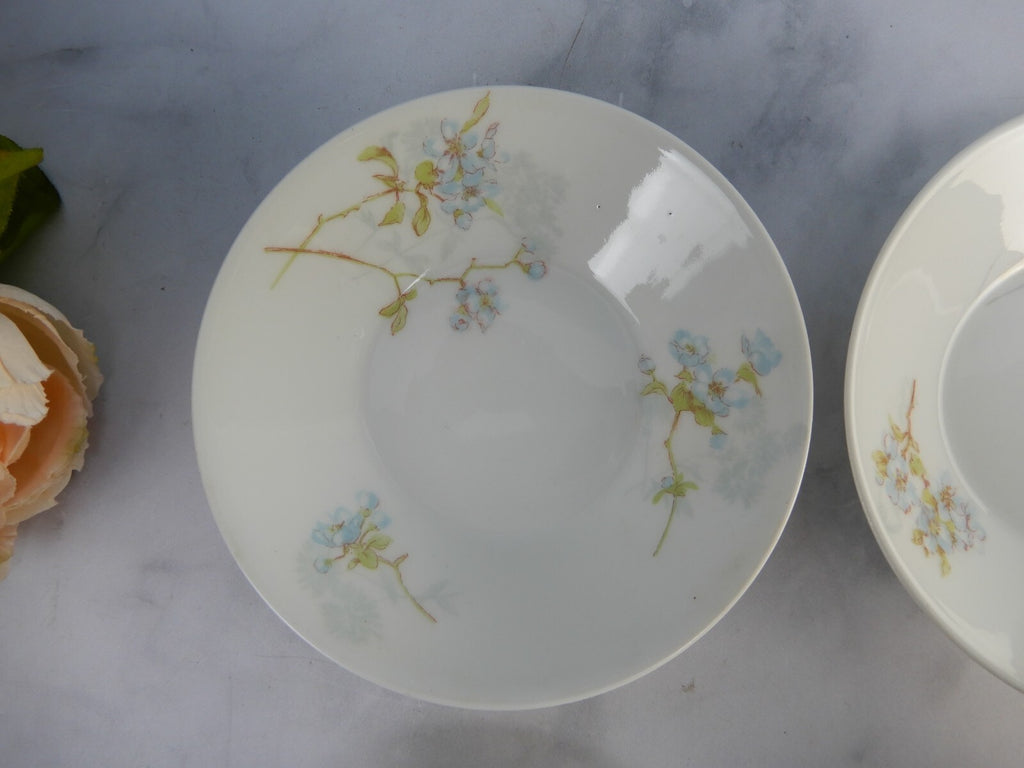 Antique Limoges A. Lanternier France Porcelain Blue Floral Set of 4 Fruit Bowls