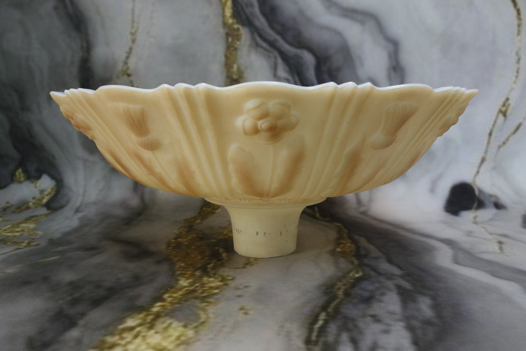 Heavy Torchiere Opaque White & Caramel Shade Embossed Art Deco for Floor Lamp