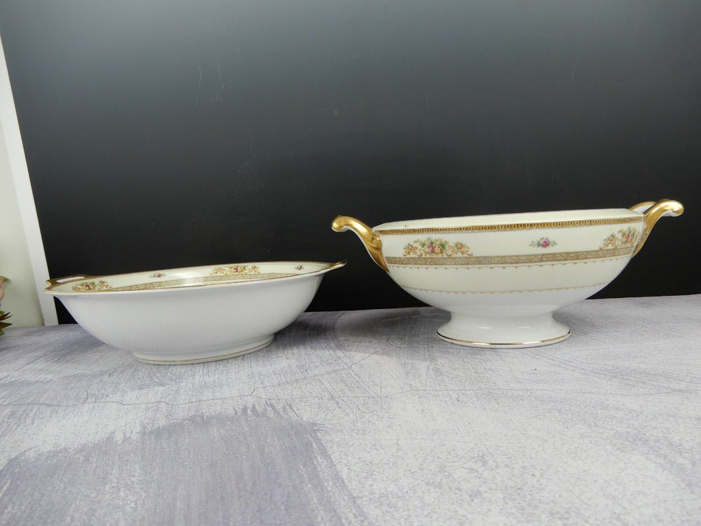 Vintage Hand Painted Meito China Set of Two Bowls One is Missing The Lid