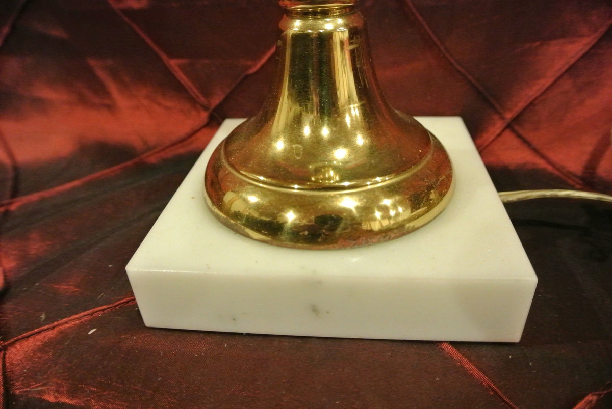 Vintage Brass White Milk Glass Hand Painted Lamp Marble Base