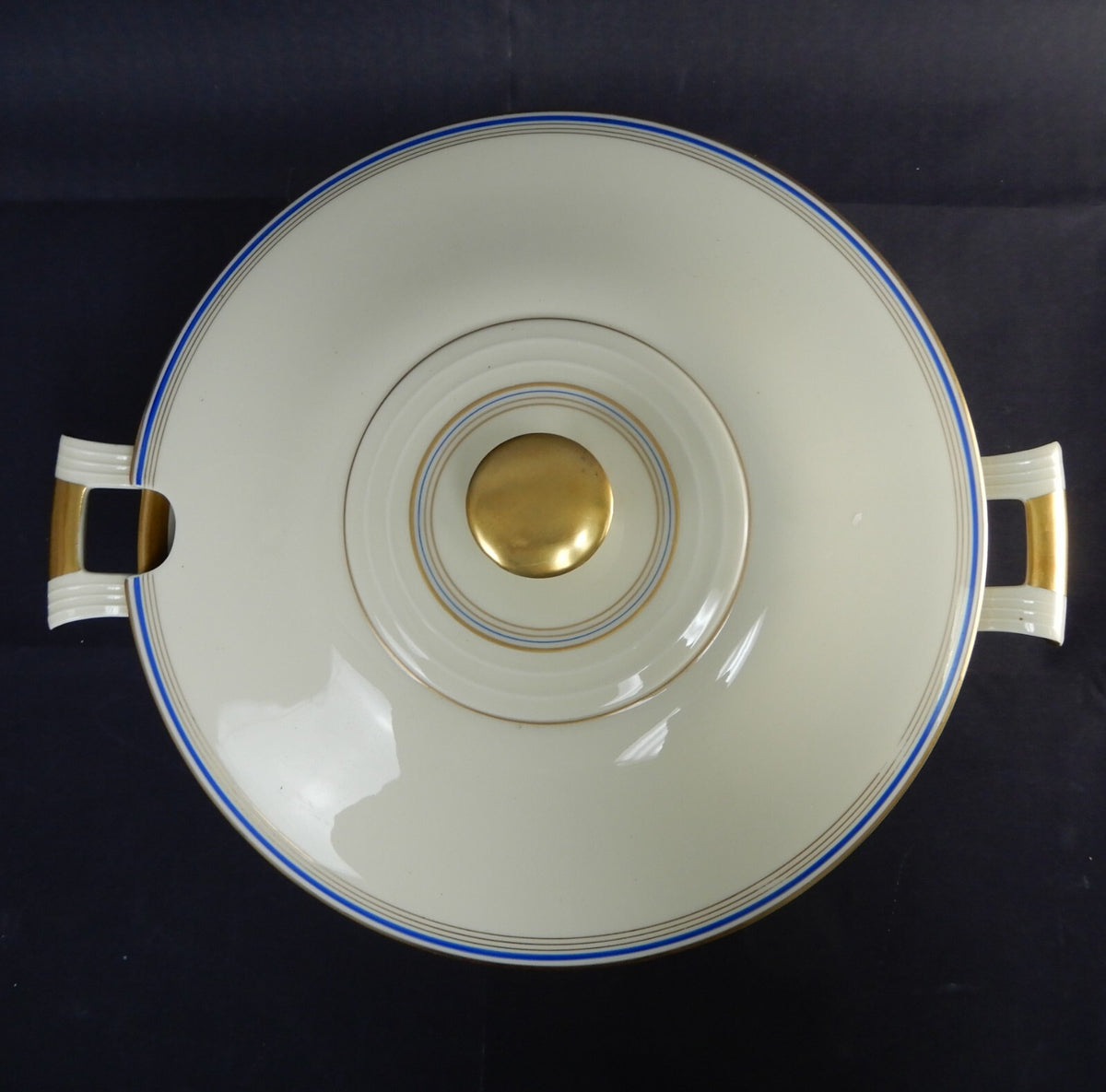 Vintage Eamag Schönwald Bavaria Gold and Cobalt Blue Rim Soup Tureen
