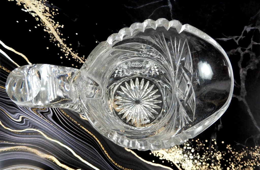 American Brilliant Period ABP Heavy Crystal Cut Glass Hobstar,Fan Notched Handle