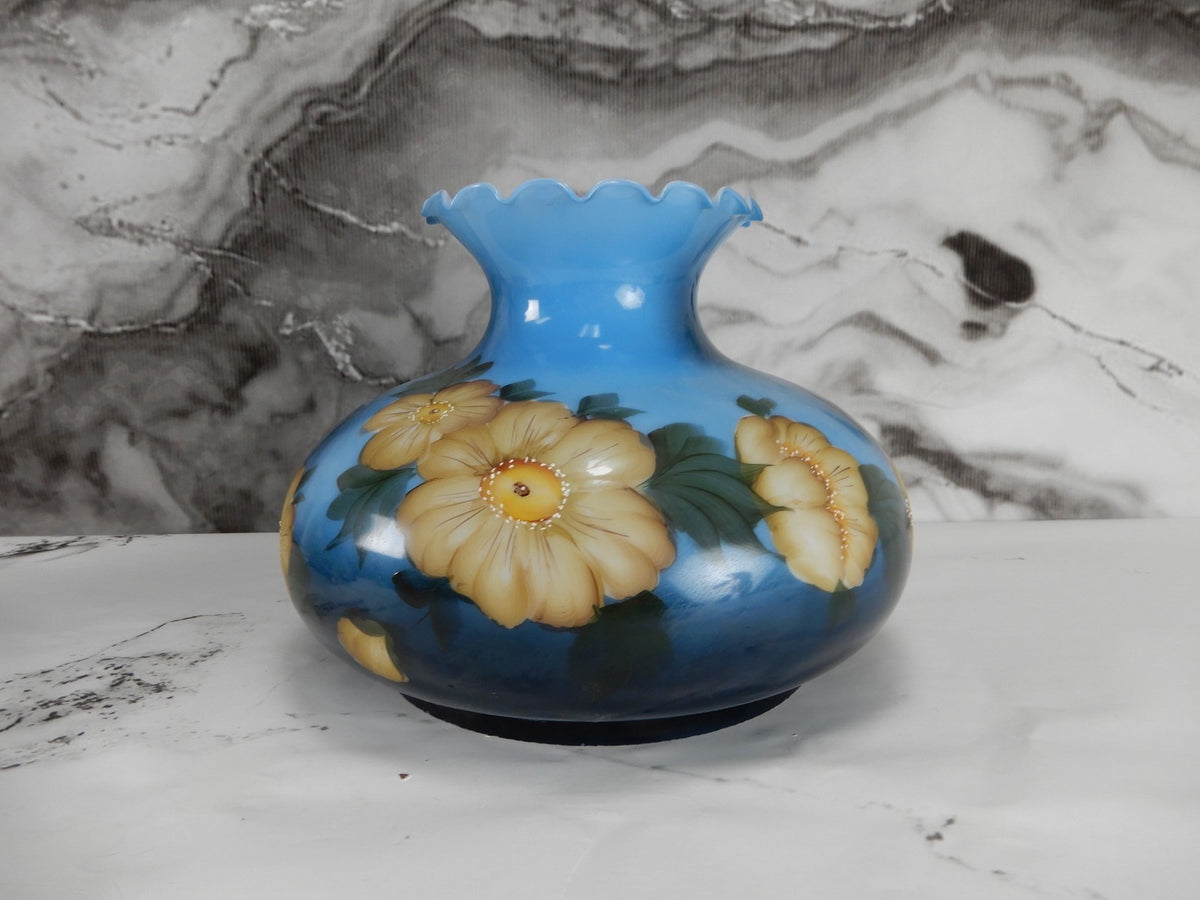 Vintage GWTW Blue Hand Painted Glass Shade 9-3/4" Fitter