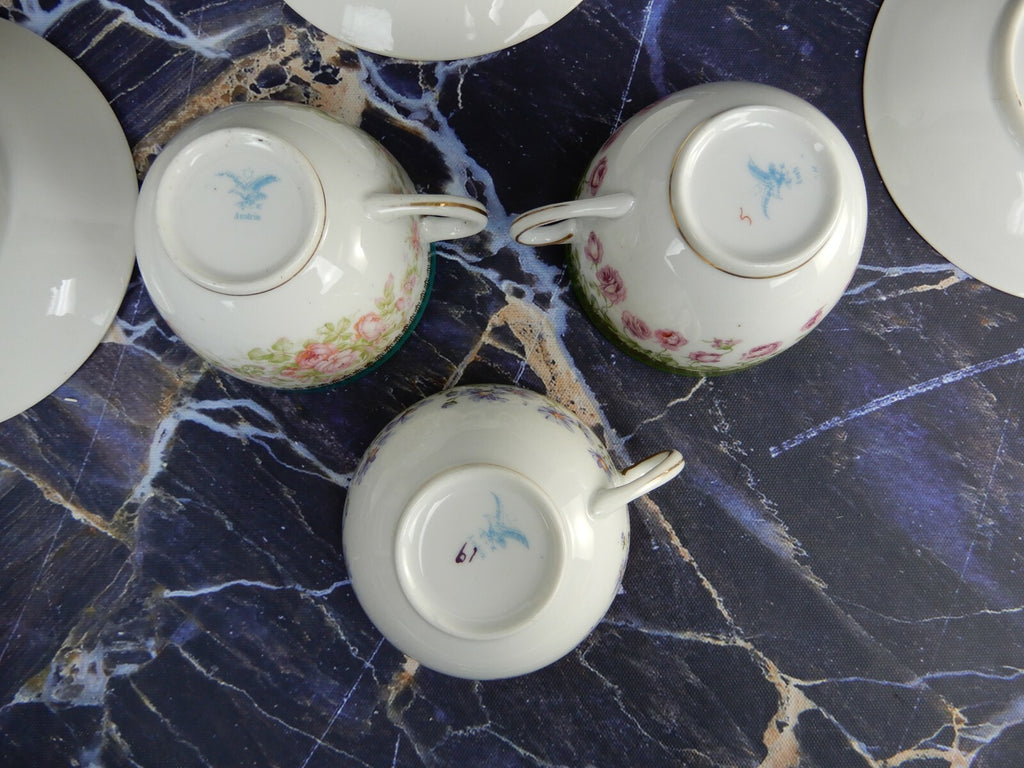 Set of 3 Cups and Saucers with Flowers Made in Austria (Eagle Flying Mark)