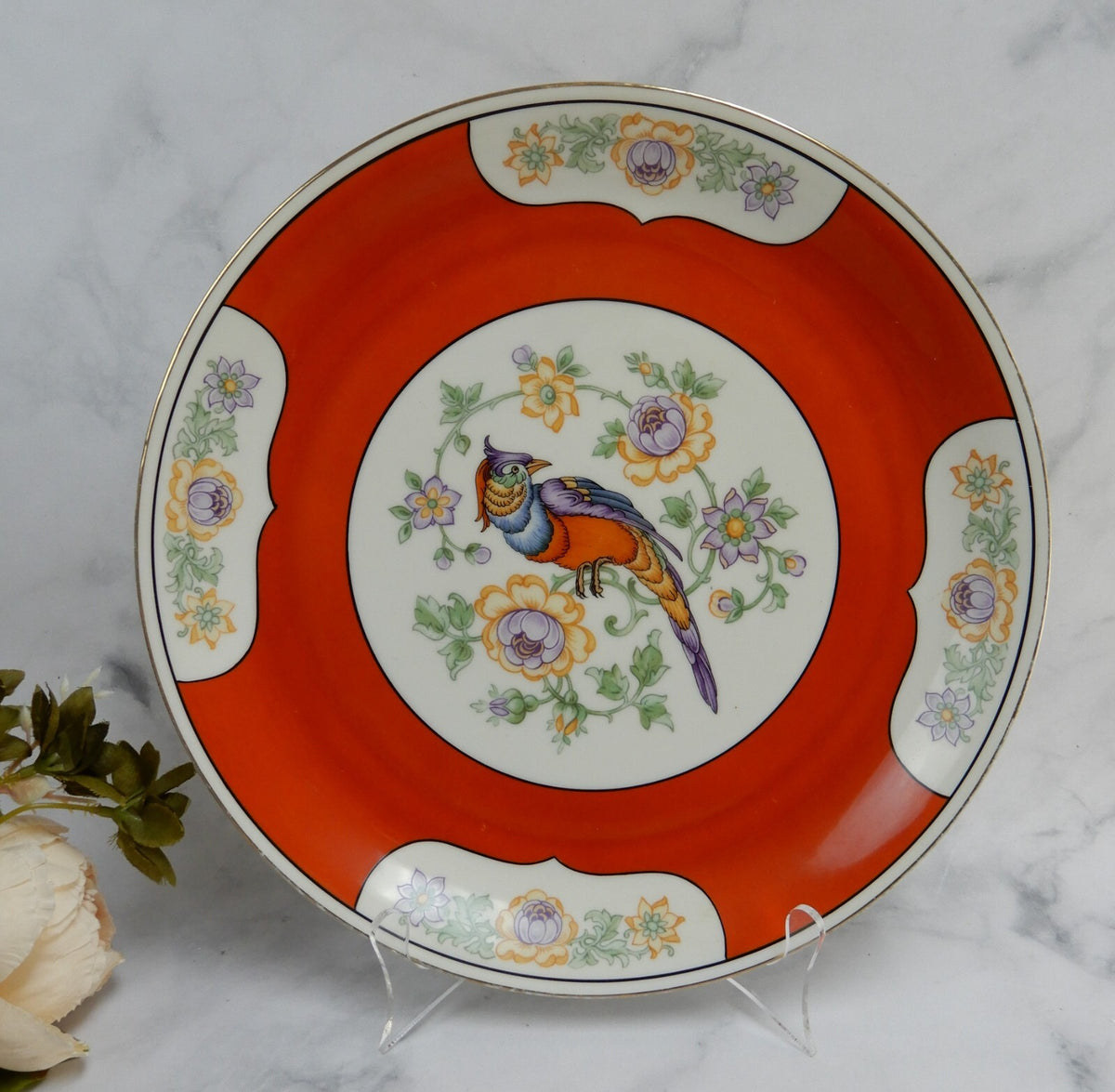 Vintage Zeh Scherzer Bavaria 1930 - 1945 Chinese Bird 12-1/8" Decorative Plate