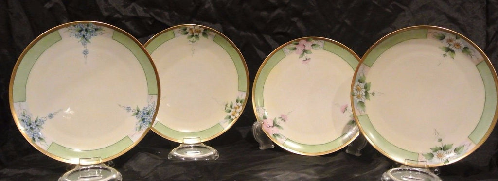 4 Haviland France Plates with  Flowers and Gold Rims