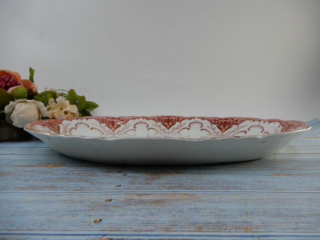 Antique Alfred Meakin Pre 1921 Red Gold Trim "Cambridge"Pattern 17-5/8" Platter