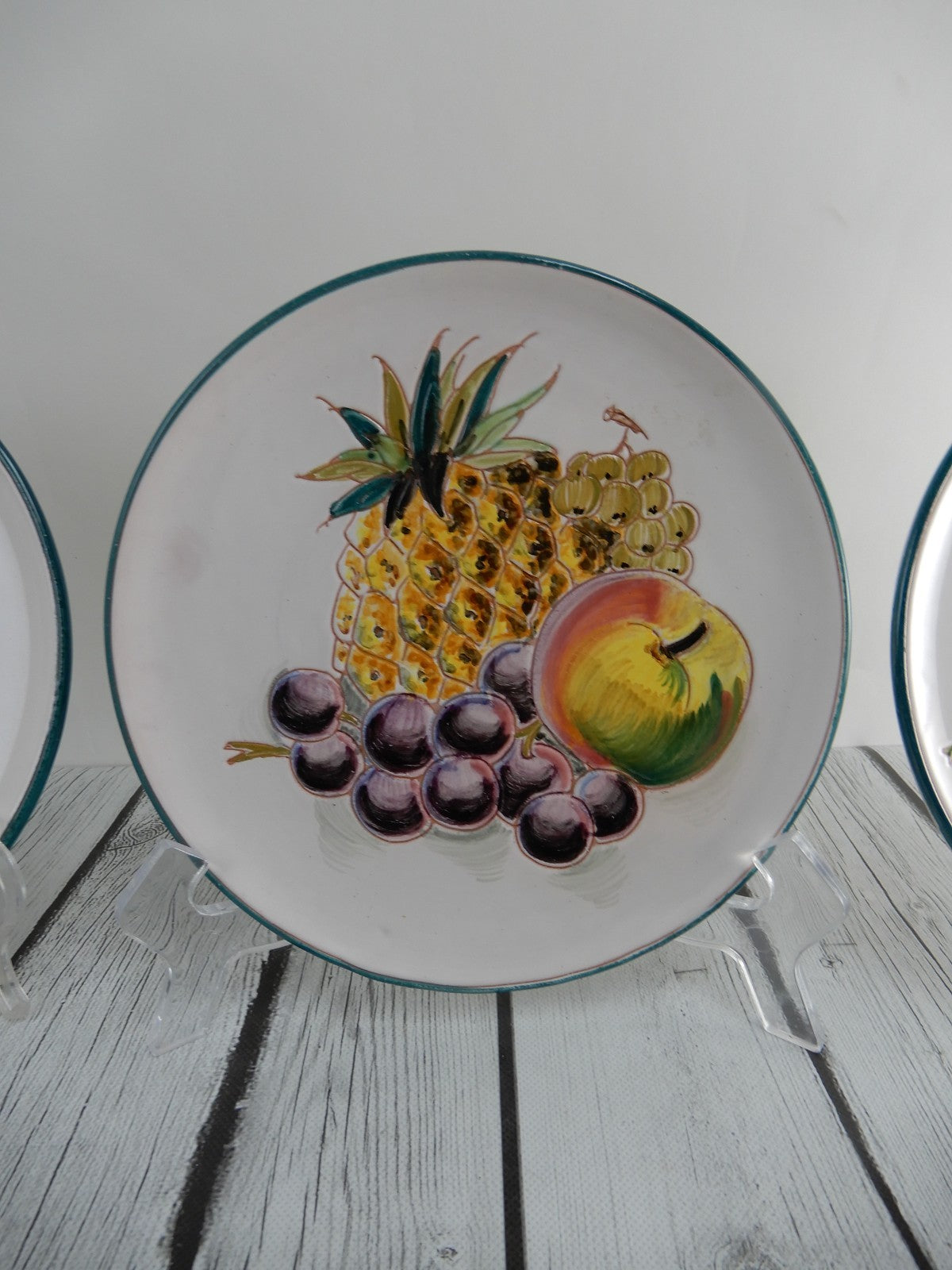 Vintage Italian Hand Painted Ceramic Pottery Set of 3 Decorative Plates