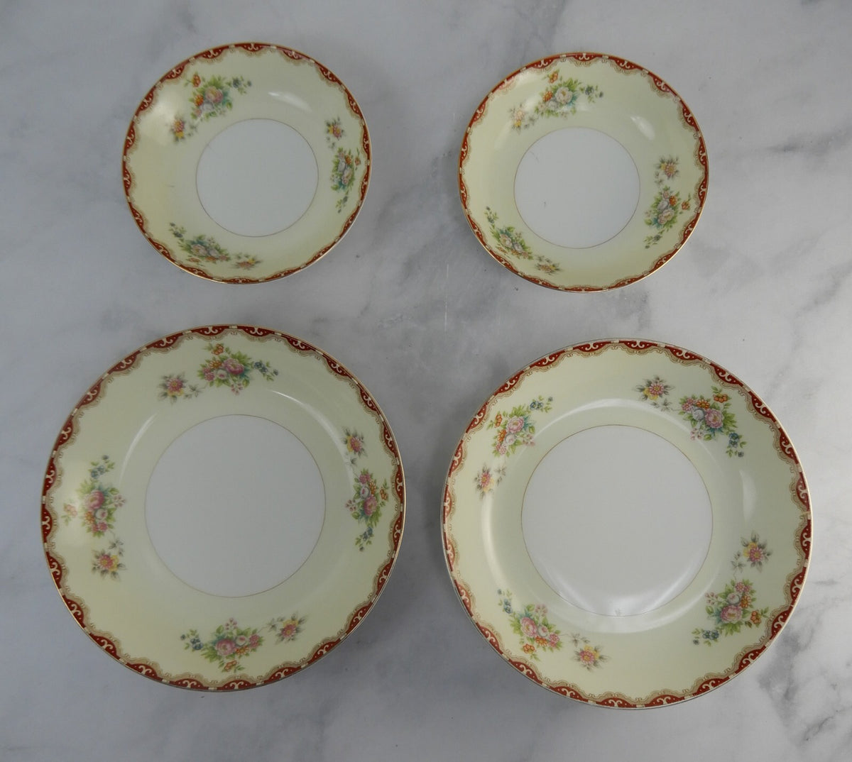 Vintage Meito China Floral Japan Two Soup Bowls and Two Fruit Bowls