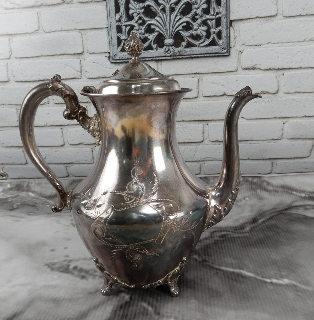 Vintage Rockford Silver Co. Quadruple Silver Plate 321 Engraved Coffee Pot