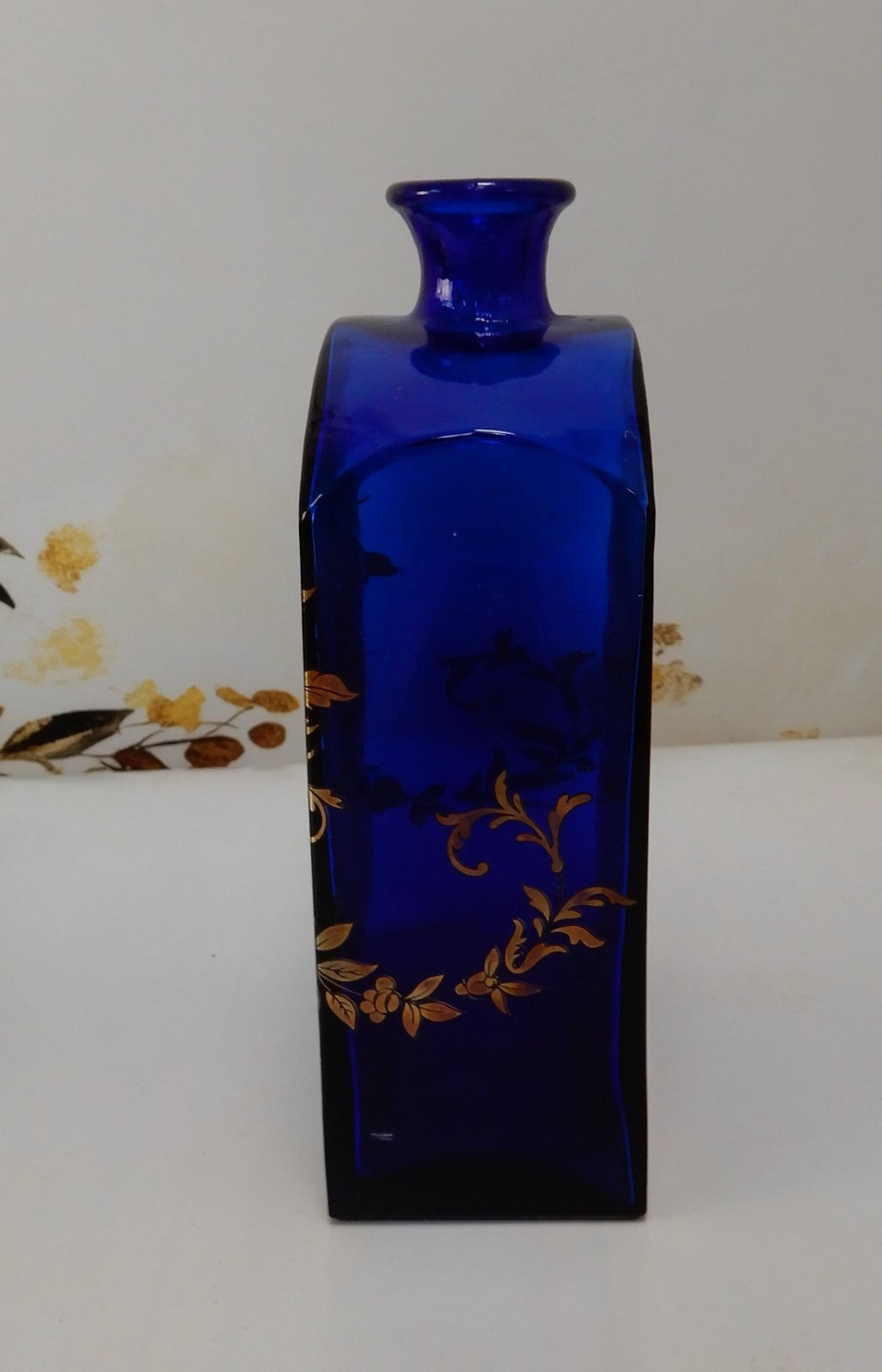 Vintage Cadeaux Cobalt Blue & Gold Glass Vanity Bottle NO STOPPER