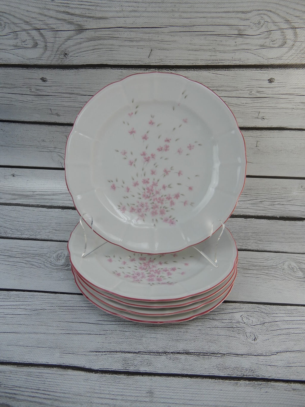 Set of 6 Schumann Arzberg Germany Bavaria Pink Floral Pink Rim Salad Plates