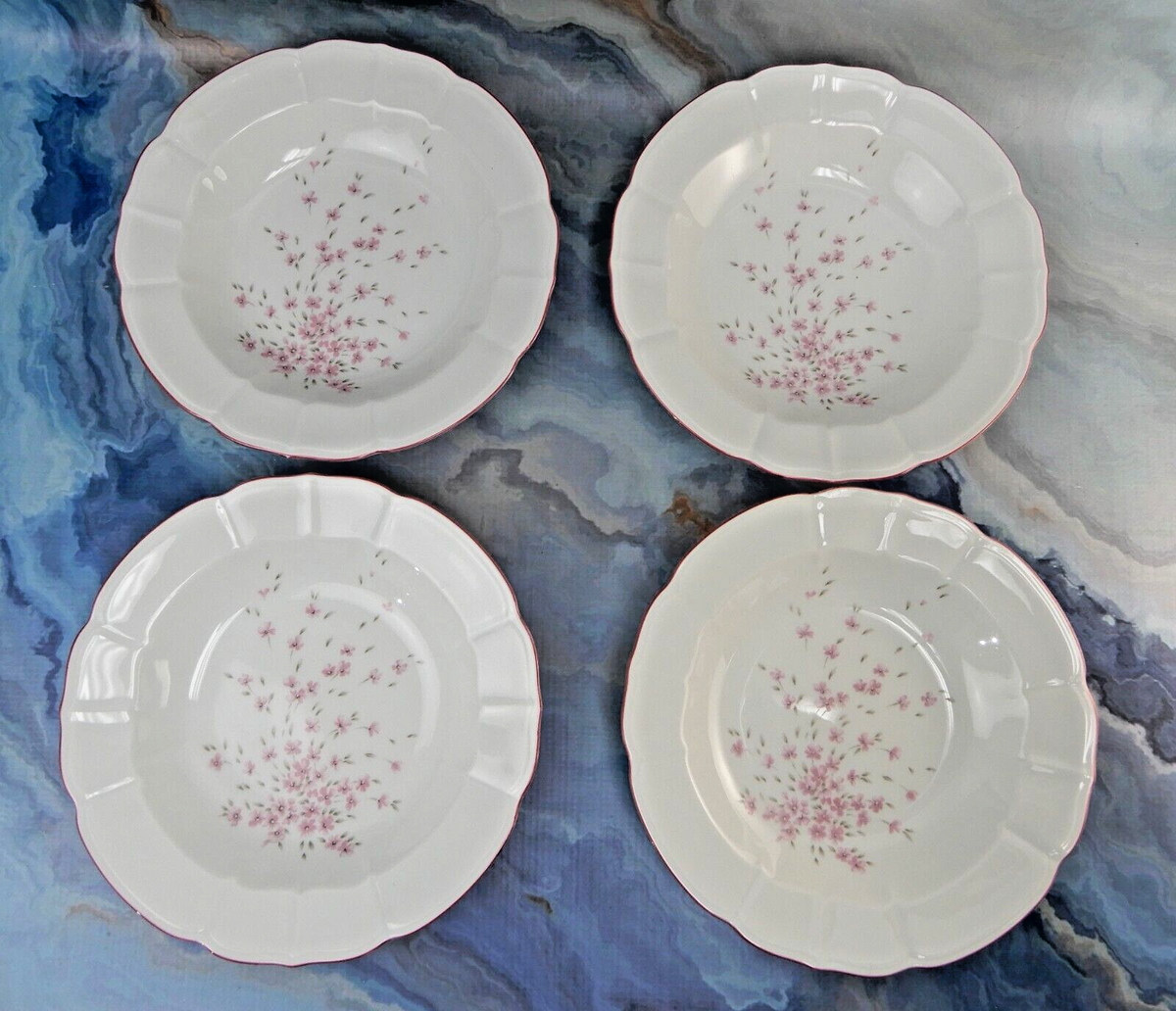 Set of 4 Schumann Arzberg Germany Bavaria Pink Floral Pink Rim Soup Bowls