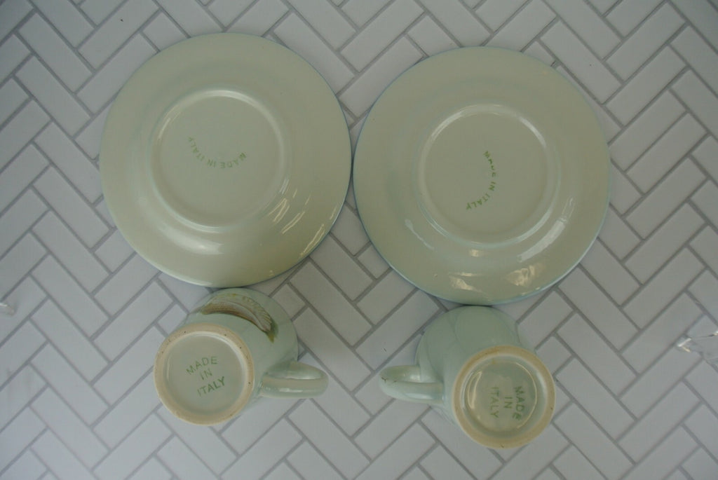 Set of 2 Sea Shell Dinnerware Two Plates, Two Mugs Made in Italy "B"
