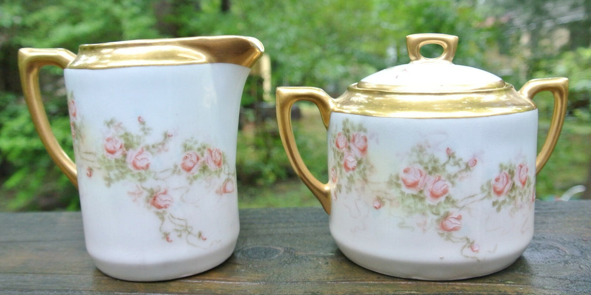 Vtge 1913  Lusterware Carl Tielsch (CT) Altwasser Sugar Bowl and Creamer Singed
