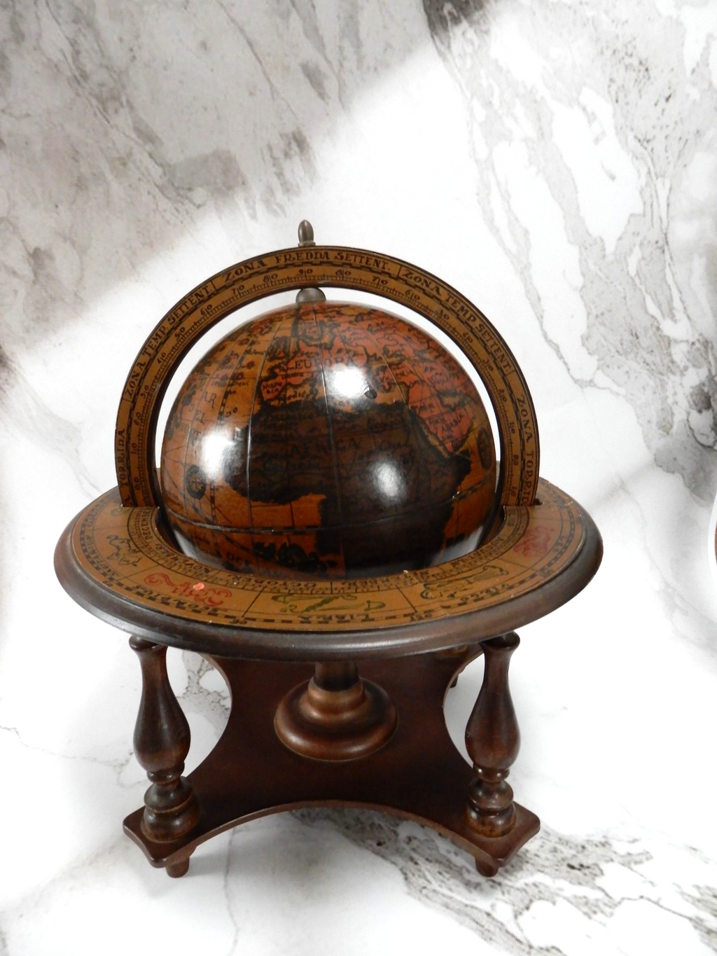 Vtge Italian Zodiac Celestial Globe Wood Stand Made in Italy Old World Decor 10"